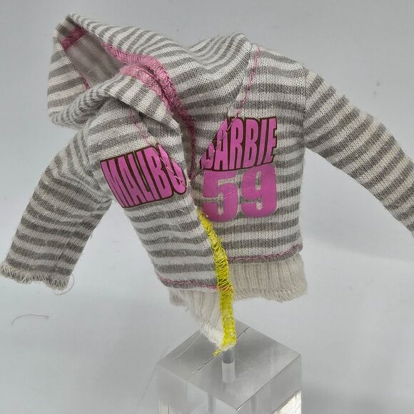 Two Vintage Mattel Barbie Ken Doll Hoodie Set Gray White Striped #59 - Picture 3 of 5